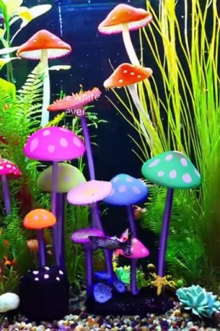 underwater aquarium decoration glowing mushroom lotus silicone toy