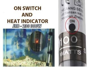 aquarium heater with heating indicator light showing active status