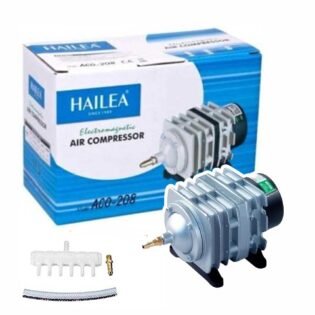 hailea aco 208 mini aquarium air compressor shown in human hand on white background