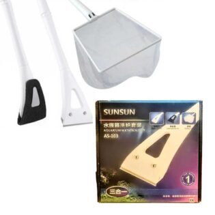 Sunsun AS 103 3 in 1 aquarium cleaning kit box contents with algae scraper fish tank brush fish catching net durable ABS tools