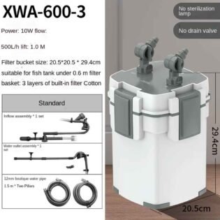 sunsun xwa 600 3 external canister filter 500 lph for 2 feet aquarium (freshwater & small marine tanks)